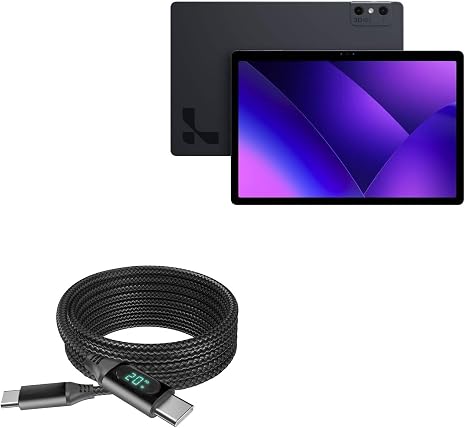 BoxWave Cable Compatible with Leia Lume Pad 2 - PowerDisplay PD Cable (6ft) - USB-C to USB-C (100W), LED Wattage Info Extra Long Braided Nylon - Jet Black