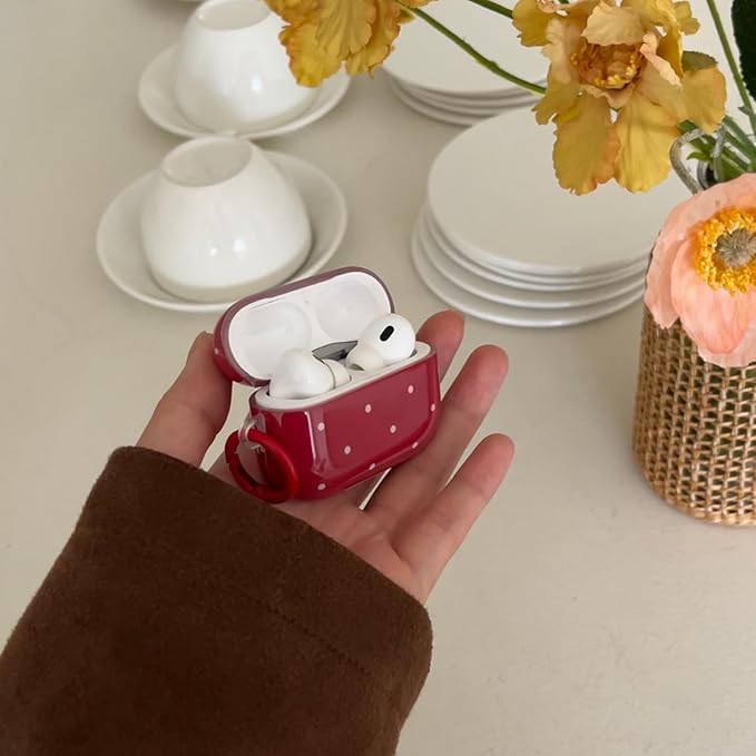 White Polka Dot Red Case with Lock for Airpods 3 Gen,Vintage Aesthetic Pattern Stylish Luxury Trendy Retro Girls Women Protective Cover for Airpod 3rd Genetation