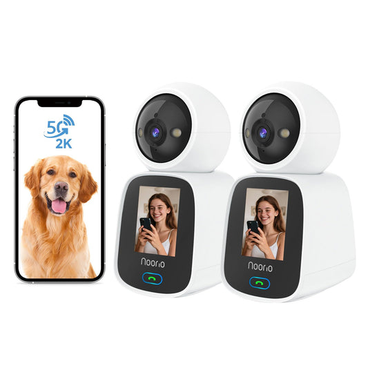 Noorio 2K Indoor Camera with Two-Way Calling,360° PTZ Pet Camera, 2Packs