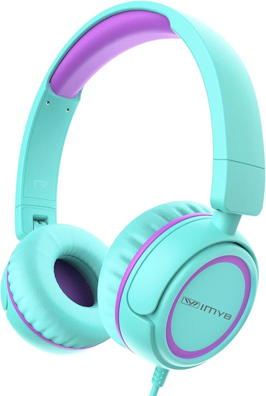 V1 Kids Headphones, Wired Stereo Foldable Tangle-Free 3.5mm Adjustable On-Ear Headphones for Kids for School/Toddlers/Childrens/Teens/Boys/Girls/Ipad/Tablet/Kindle/Phones/Travel/Plane (Green)