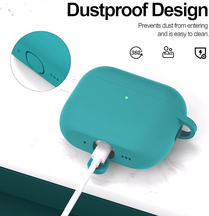ATUAT for AirPods Pro 3 Case Cover with Cleaner, Protective Soft Silicone Skin with Keychain for Women Men for Apple AirPods Pro 3rd Generation Case(2025), Front LED Visible, Teal
