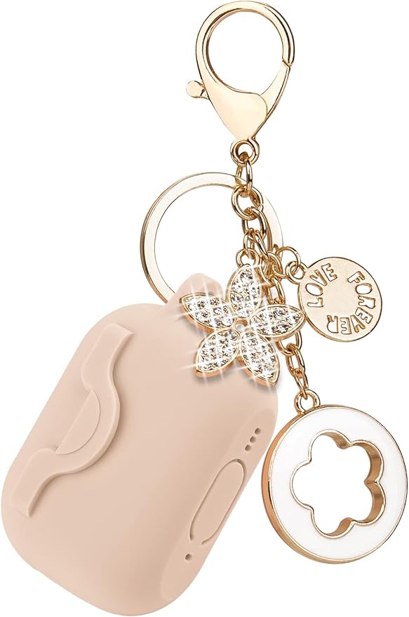 Secure Lock Case for Airpods Pro 2 Case with Cute Bling Keychain, Silicone Protective Case Cover for Airpods Pro 2nd Generation Case Women Girls - Milk Tea