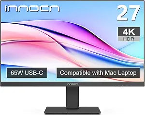 INNOCN 27" 4K USB-C Monitor for Laptop MacBook/Mac mini - 16:9 IPS 3840 x 2160 Display, HDR400, DeltaE＜2, DisplayPort, HDMI PC Monitor, 1.07B+ Colors, Built-in Speakers, Adjustable Stand, Black
