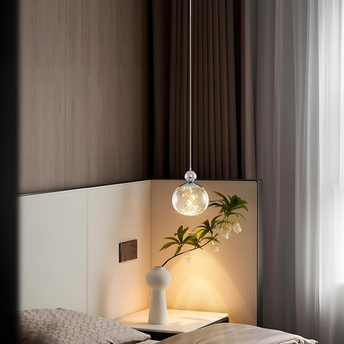 Modern Pendant Lighting ,6W Dimmable LED Chandelier with Remote, Updated Acrylic Housing and Bubble Kitchen Light for Kitchen,Dining Room,Living Room,Corridor and Bar, 3000-6500K (Nickel D4.7inch )