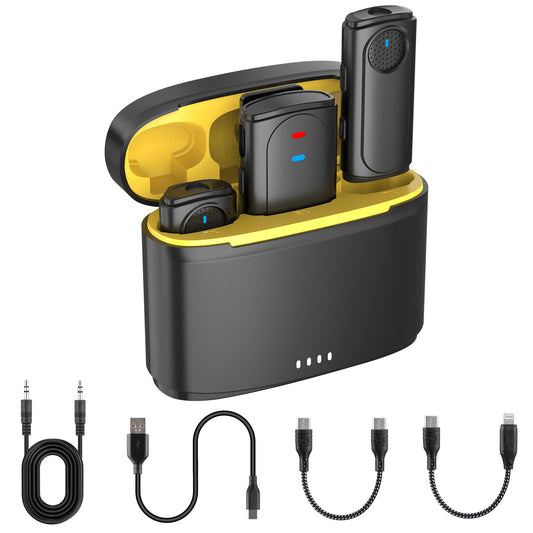 Wireless Lavalier Microphone for iPhone, iPad, Android, Camera - Mini Microphone with Noise Reduction & Charging Case - Mini Clip-on Mic for Podcasting, Vlogging, Live Streaming, Interview
