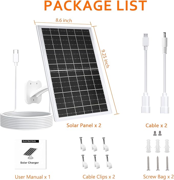 Zivif 13W Solar Panel for Outdoor Security Cameras, USB-C, Micro USB & 5.5x2.1mm DC Output, 360° Adjustable Mount, IP66 Waterproof, 7.2FT Cable, Compatible with Battery-Powered Cameras