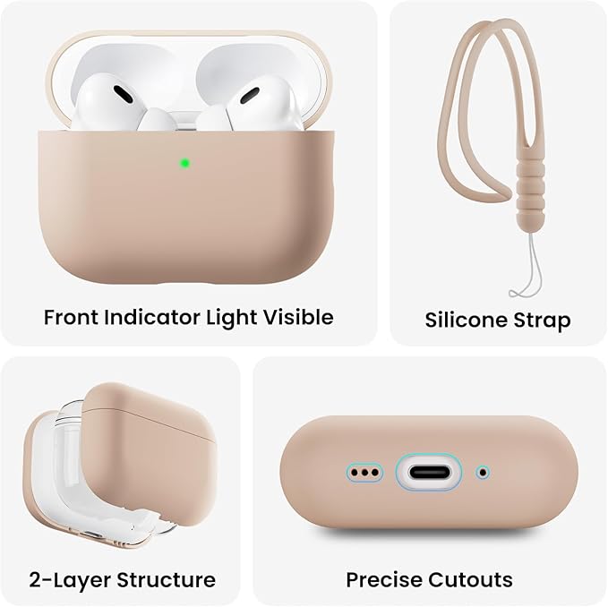 ORNARTO Compatible with AirPods Pro 3 Case 2025, Full Protective Hybrid Silicone for AirPods Pro 3rd Generation Case, Front LED Visible Skin Cover-Nude Taupe