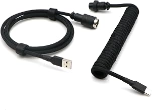 Pro Coiled Keyboard Cable, Double-Sleeved Mechanical Keyboard Cable with 5Pin GX16 Aviator, 1.5m USB A to USB Type C (Black) - Image 1