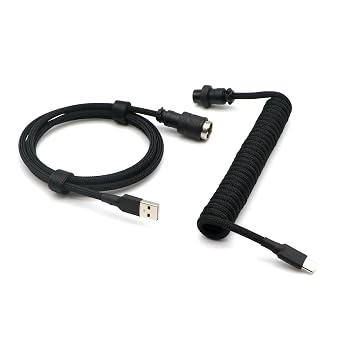 Pro Coiled Keyboard Cable, Double-Sleeved Mechanical Keyboard Cable with 5Pin GX16 Aviator, 1.5m USB A to USB Type C (Black)