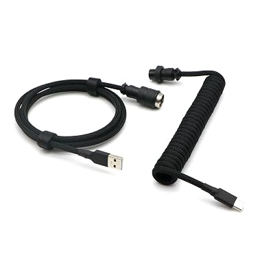 Pro Coiled Keyboard Cable, Double-Sleeved Mechanical Keyboard Cable with 5Pin GX16 Aviator, 1.5m USB A to USB Type C (Black)
