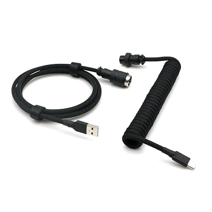 Pro Coiled Keyboard Cable, Double-Sleeved Mechanical Keyboard Cable with 5Pin GX16 Aviator, 1.5m USB A to USB Type C (Black)