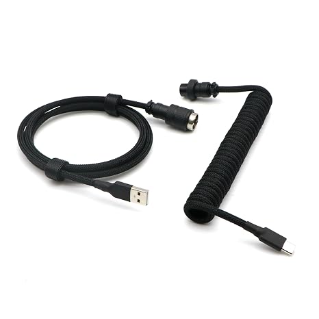 Pro Coiled Keyboard Cable, Double-Sleeved Mechanical Keyboard Cable with 5Pin GX16 Aviator, 1.5m USB A to USB Type C (Black)