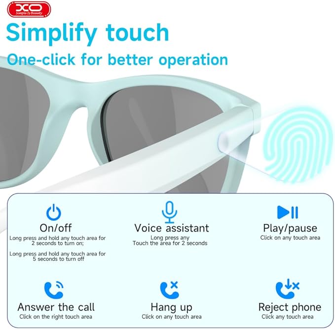 Smart Bluetooth Sunglasses, XO Smart Bluetooth Audio Glasses for Women Men,Athletic/Outdoor UV Protection Riding, Driving,Fishing, Running (Mint Green)