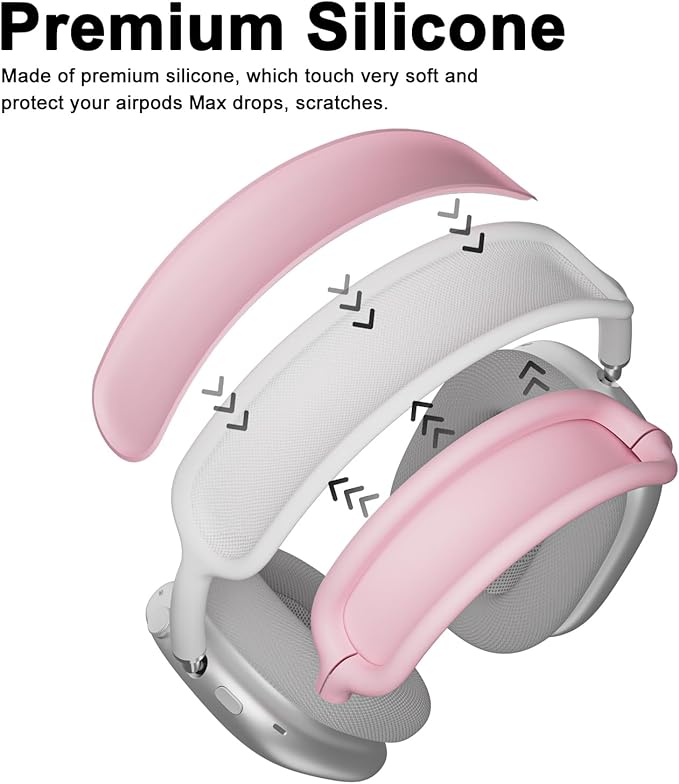 ATUAT for AirPods Max Headphones Case, Protective Silicone Case Cover Skin Accessories Anti-Scratch for Women Men for Apple AirPods Max 2024/2020 (USB-C/Lightning), Pink