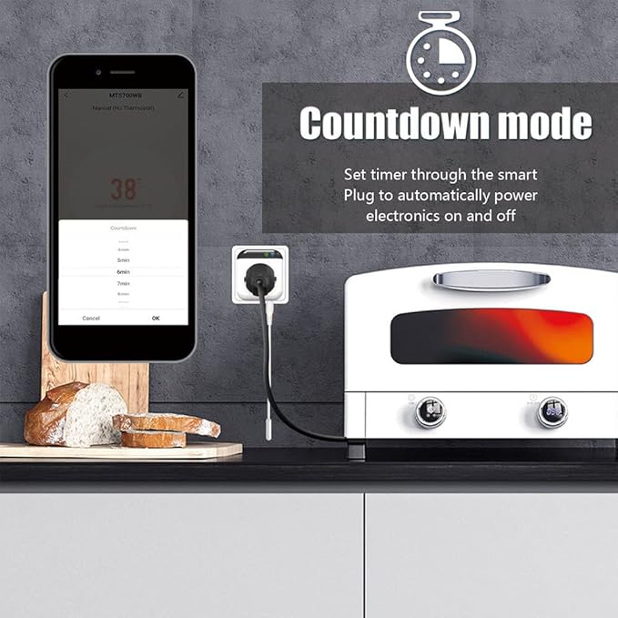 Programmable Smart WiFi Thermostat Plug Mini Temperature Controller 10A Plug-in Socket APP Control Voice Control Schedule Timer Electric Switch for Heating Cooling Appliances