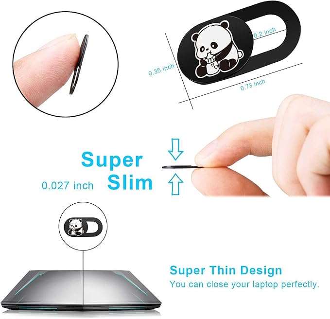SIREG Webcam Cover Ultra Thin - Web Camera Cover fits Laptop,Tablet,PC,Computer, Smartphone, Protect Your Privacy and Security,Strong Adhesive (Panda-Black & 3 Pack)