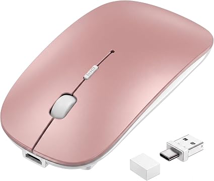 Wireless Bluetooth Mouse for Mac Air MacBook Pro Laptop PC Pad Optical Rechargeable Silent Mouse with Jiggler Mode Dual Mode Switch Bluetooth 5.2/3.0 and 2.4G USB-A & USB-C Receiver Rose Gold - Image 4