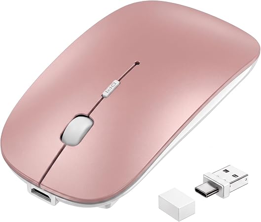 Wireless Bluetooth Mouse for Mac Air MacBook Pro Laptop PC Pad Optical Rechargeable Silent Mouse with Jiggler Mode Dual Mode Switch Bluetooth 5.2/3.0 and 2.4G USB-A & USB-C Receiver Rose Gold - Image 3