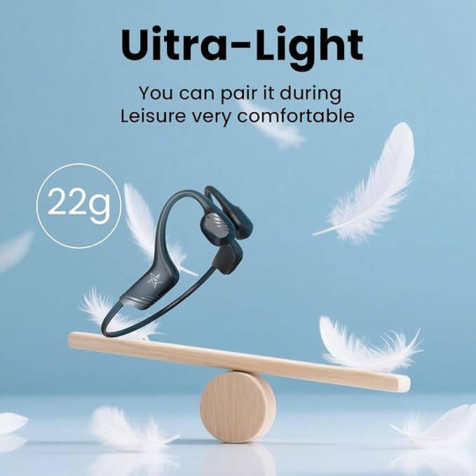 Open-Ear Bluetooth Bone Conduction Sport Headphones Sweat Resistant Wireless Earphones Open Ear Earbuds Wireless Bluetooth Headset with Mic for Fitness Workouts Running,Built-in Mic,with Hair Band