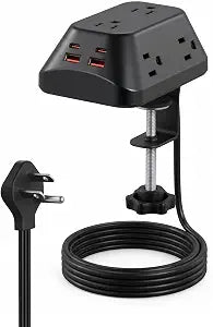 Desk Clamp Power Strip, 6 AC, 2 USB-C & 2 USB-A, 1440J, 6FT Cord