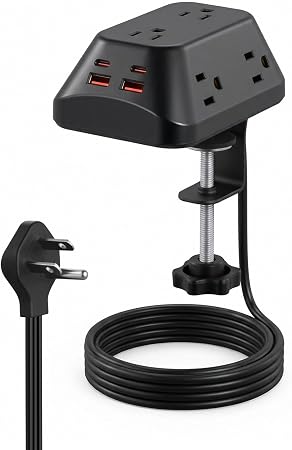 Desk Clamp Power Strip, 6 AC, 2 USB-C & 2 USB-A, 1440J, 6FT Cord