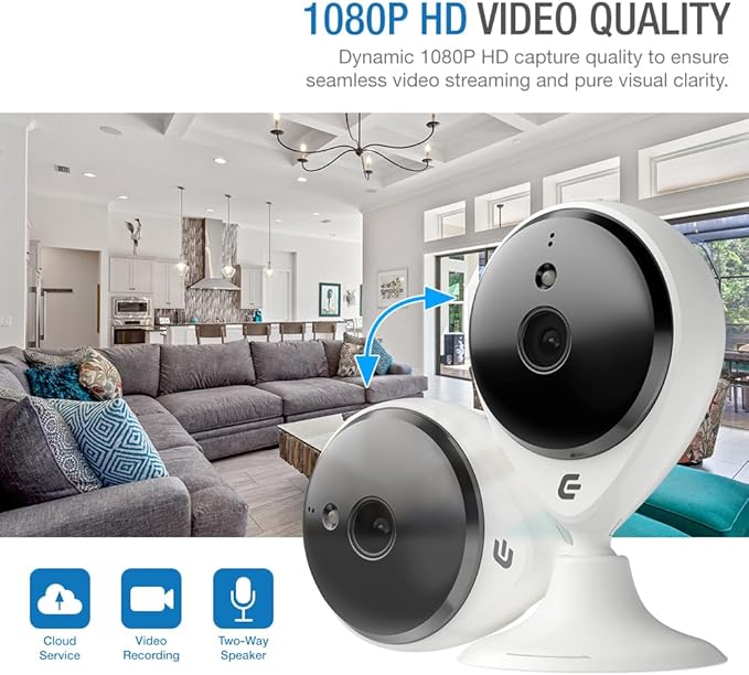 Smart Security Camera Indoor Plug-in Wired, 1080p HD IP/WiFi Cam for Home Pet Elderly Video Monitoring, Two-Way Audio + Phone App, Motion Dection, Compatible with Alexa (White)