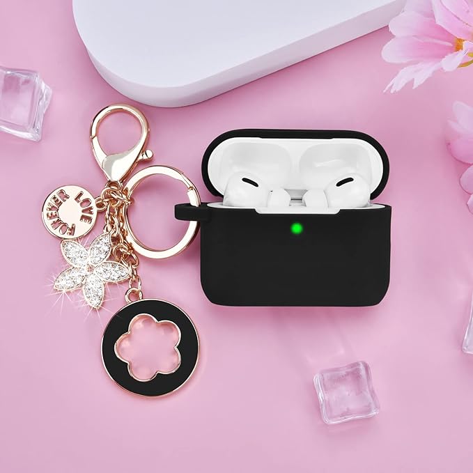 Case for Airpods Pro 1st 2nd Generation - VISOOM Airpods Pro 1/2 Cases Cover Women Silicone iPod Pro 2 Earbuds Wireless Charging Case Girl Bling Keychain for Apple Airpod Gen Pro 2