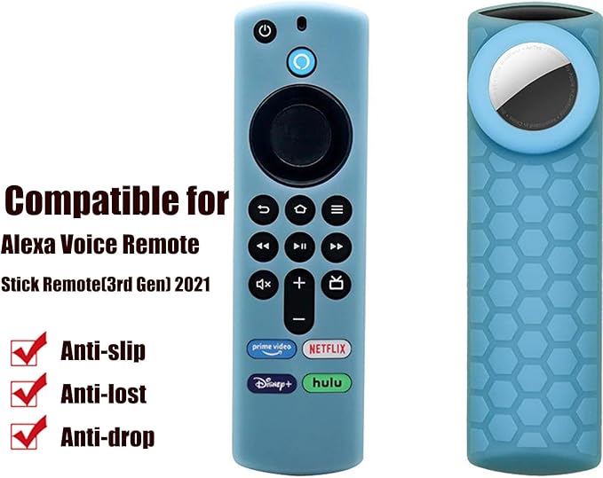 TV Stick 3rd Remote Cover Case with Airtag Holder (Glow in The Dark) Compatible with Fir TV Stick 3rd Gen,Tracker Cover for Tile Sticker 2020,Glow Blue