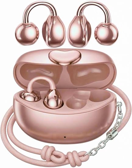 Clip-On Earbuds Bluetooth 6.0 Open Ear Headphones, 6H Playtime Wireless Ear Buds for Women Small Ears, Lightweight Clip for Glasses & Running, IPX7 Waterproof,Pink