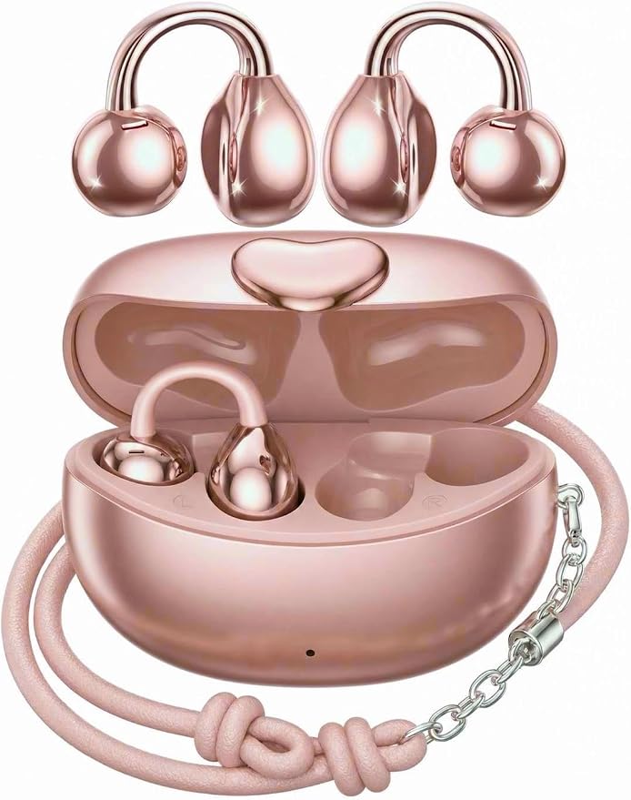 Clip-On Earbuds Bluetooth 6.0 Open Ear Headphones, 6H Playtime Wireless Ear Buds for Women Small Ears, Lightweight Clip for Glasses & Running, IPX7 Waterproof,Pink