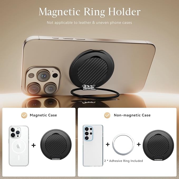 Magnetic Phone Ring Holder for MagSafe, Phone Grip, Compatible with iPhone 17 Pro Max 16 15 14 and Android, Phone Finger Ring Grip Stand for Men Women, Black