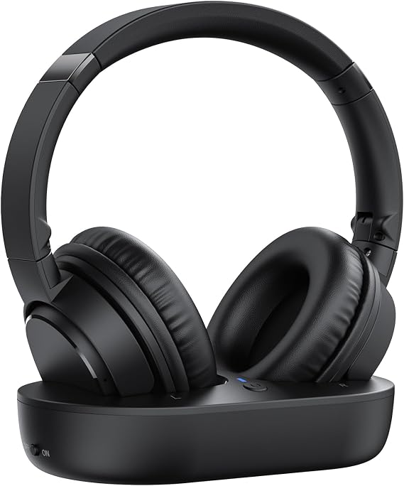 SKYCOMET Wireless Headphones for TV, TV Headphones Wireless with Easy Setup, Charging Base, 65H Playtime, Low Latency Sound, Compatible with Most TVs, Ideal for Seniors