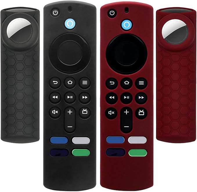 [2 Pack] TV Stick 4K Max Remote Cover,2 in 1 Silicone Protective Case Sleeve for TV Stick 3rd Gen 2021 Remote Control with Holder for AirTag for Tile Sticker,Black and Wine Red