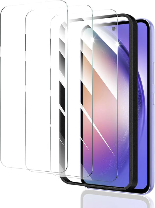 3*Screen Protector for Samsung Galaxy S23 FE/A54 with a Installation Alignment Aid, Double Shatterproof HD Tempered Glass Film, Impact-Protection [9H Hardness][Anti-Shatter][Anti-Scratch]