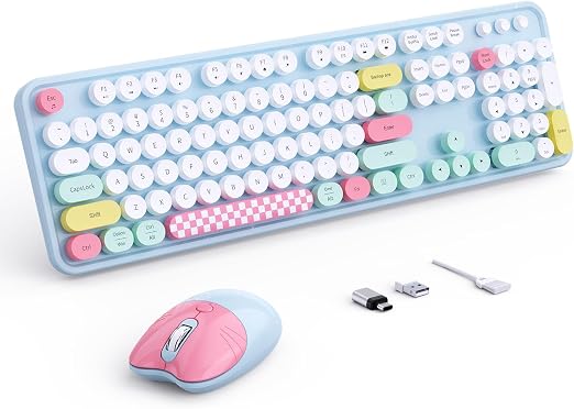 Wireless Keyboard and Mouse, 104 Keys Full Size Typewriters Blue