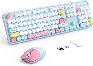 Wireless Keyboard and Mouse, 104 Keys Full Size Typewriters Blue