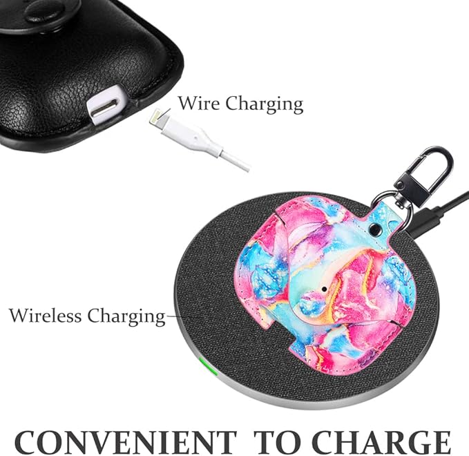 Genuine Leather Case Compatible with AirPods Pro Case 2nd/1st Gen (2023/2022/2019), VOMA Protective Cover for Apple AirPods Pro 2/Pro Wireless Charging Case with Keychain and Snap Lock Colorful Marble