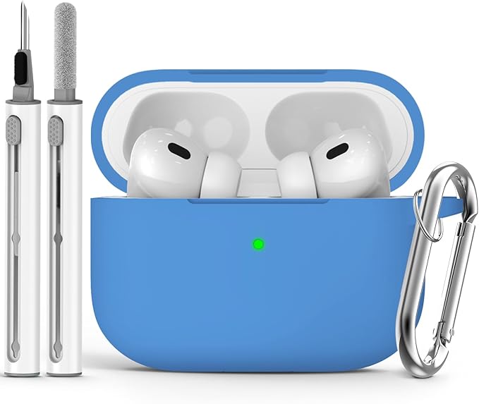 Ljusmicker for AirPods Pro Case Cover with Cleaner Kit,Soft Silicone Protective Cases for Apple AirPod Pro 2nd/1st Generation Case for Women Men,AirPods Pro 2 Case Accessories with Keychain-Milk Blue