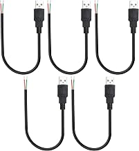 USB 2.0 to Bare Wire Cable,USB Type A Male Plug to 2 Pin Open End Bare Wire Pigtail Power Cord,24AWG 5V 2.5A 2 Cores Power Extension Cable for LED Strips, DIY Projects Electronics Repair-0.3M (5 PCS) - Image 1