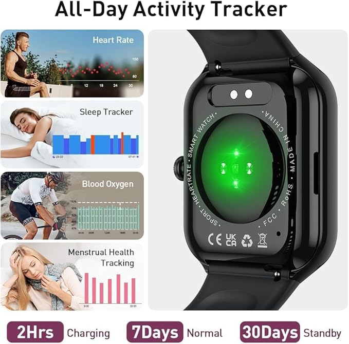 Smart Watch(Answer/Make Call), 1.96" HD Smartwatch for Men Women, 2025 Fitness Activity Tracker with Heart Rate/Sleep Monitor/Pedometer/110+ Sport Modes, IP68 Waterproof Fitness Watch for Android iOS