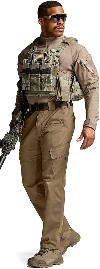 CQR Men's Flex Ripstop Tactical Pants, Water Resistant Stretch Cargo Pants, Lightweight EDC Hiking Work Pants