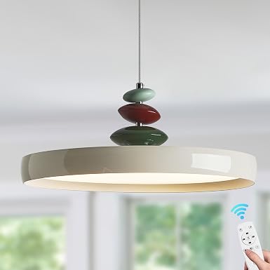 Modern Pendant Lights,White 16" LED Pendant Lighting Fixture with Remote Control Dimmable 3 Color Mode & Brightness, Adjustable Hanging Lamp for Kitchen Dining Room Bedroom Kitchen Island
