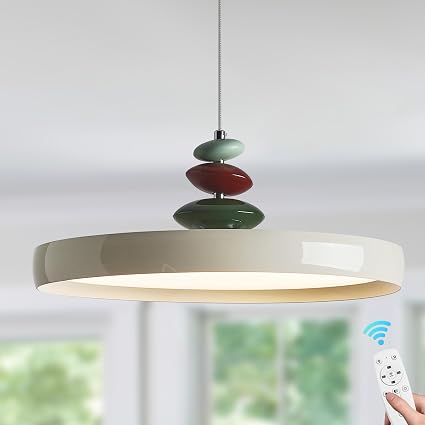Modern Pendant Lights,White 16" LED Pendant Lighting Fixture with Remote Control Dimmable 3 Color Mode & Brightness, Adjustable Hanging Lamp for Kitchen Dining Room Bedroom Kitchen Island