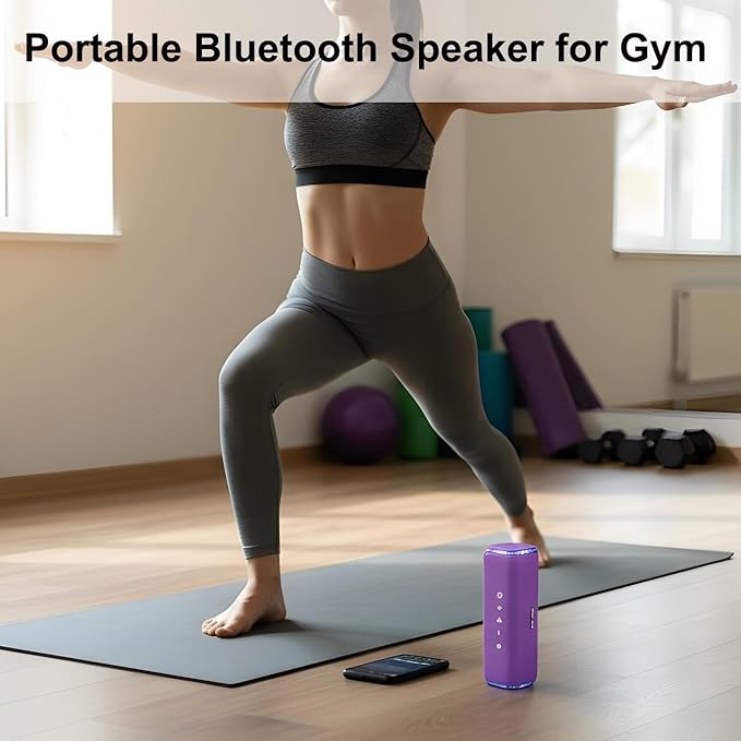 Purple Bluetooth Speaker with Lights, IPX7 Waterproof Wireless Outdoor Speaker, 25 Hours Playtime, Bass Boosted, TWS Pairing for Hiking, Pool, Gym, Gifts, Purple