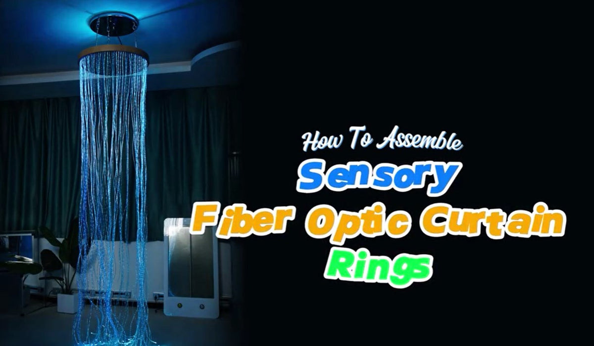Round Fiber Optic Curtain Rings with Wooden Base, Multi-Color Changing Waterfall Lamp Perfect for Home Decor, School, Clinic and Dark Sensory Room - Ideal for Kids