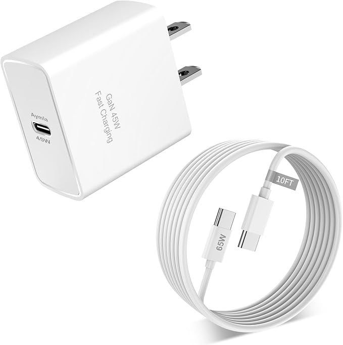 45W USB C Fast GaN Charger for Google Pixel 9 Pro XL/9 Pro/9/8 Pro/8/8a/7 Pro/7a/7/6/5/4 XL, Aymla 45 Watt Type C Adapter PD 3.0/PPS Wall Plug Charging Rapidly Block with 10FT C to C Cable（White）