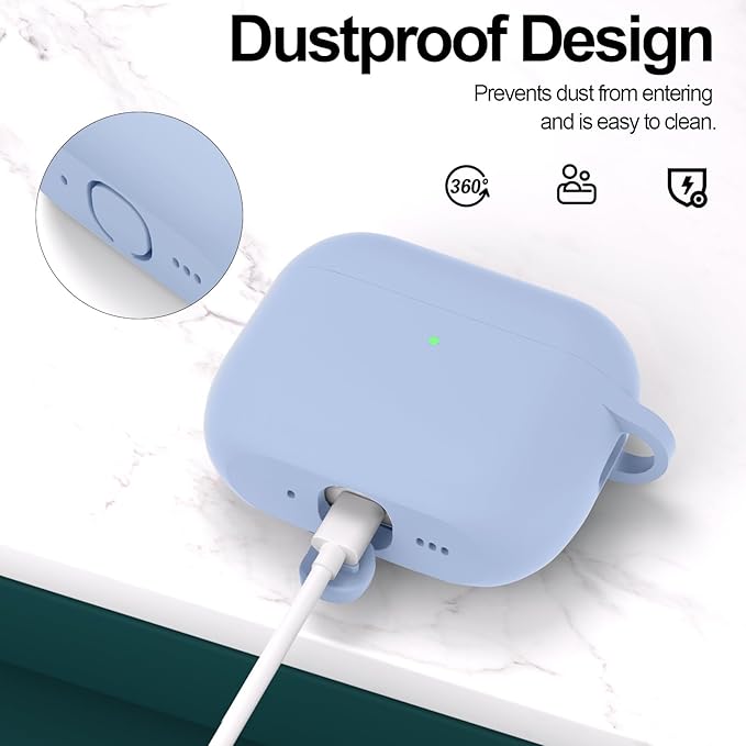 ATUAT for AirPods Pro 3 Case Cover with Cleaner, Protective Soft Silicone Skin with Keychain for Women Men for Apple AirPods Pro 3rd Generation Case(2025), Front LED Visible, Light Blue