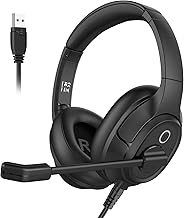 EKSA Headset with Microphone for Laptop, Wired Computer Headset with Volume & Mic Mute Controls, Lightweight PC Headphones for Office Call Center Skype (Over Ear USB Headset with AI ENC) - Image 1