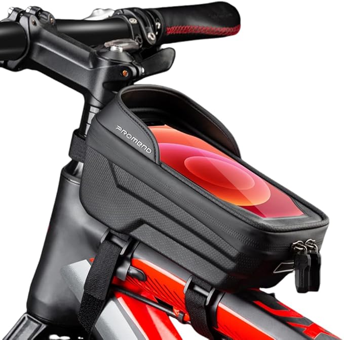 Waterproof Bike Frame Bag - MTB/Road Bike Top Tube Phone Holder for Phones Under 7", Universal Bicycle Phone Pouch with Rain Cover & Shockproof Design, Commuter Cycling Accessories