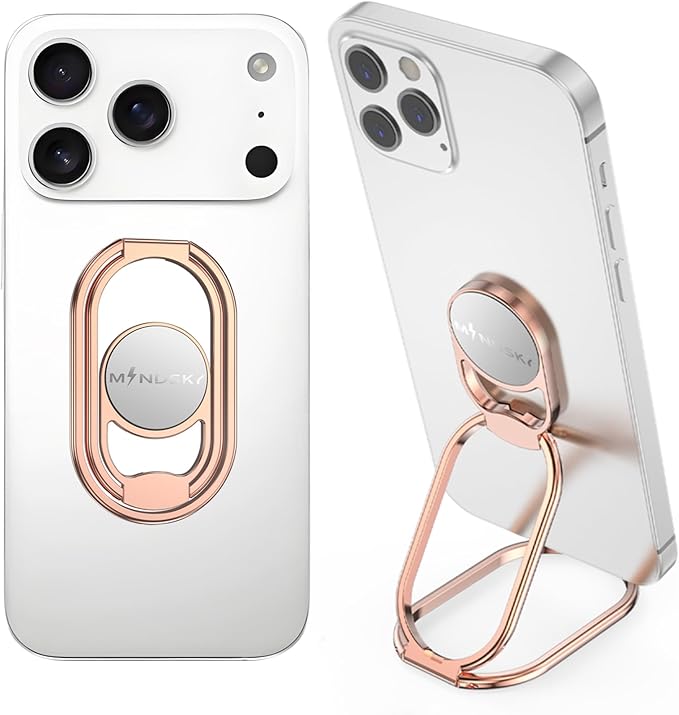 Phone Ring Holder Finger Kickstand 360°Rotation Cellphone Back Grip Foldable Cell Phone Stand for Desk Compatible with iPhone iPad Smartphones Tablets (Hollow Rosegold)